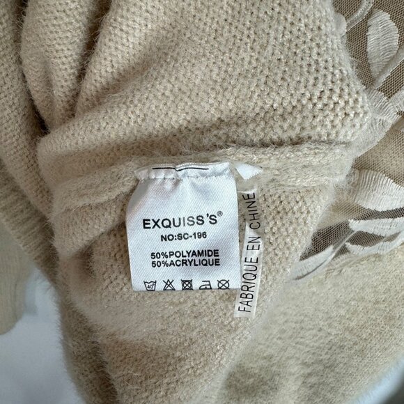 Exquiss's Sz S/M‎ Light Beige Sheer Back Fuzzy Knit Sweater Balletcore - Picture 3 of 7